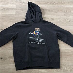 Ralph Lauren Dark Grey Hoodie with Polo Bear Design